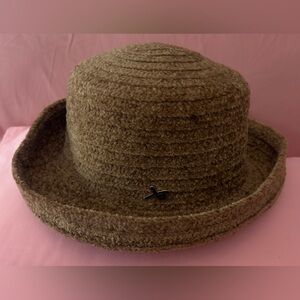 BETMAR Brown Bouclé Bucket Hat with Metal Accent